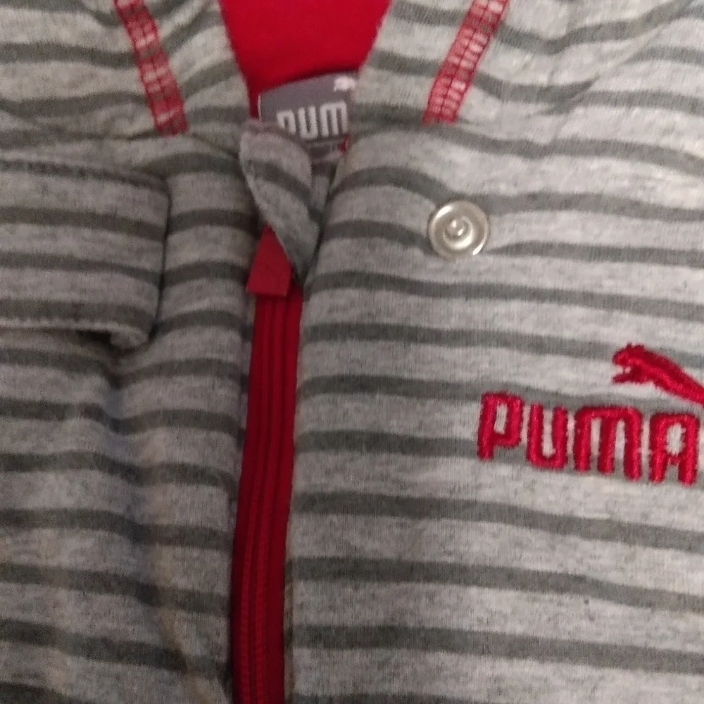 Puma Babies Hooded Grey Striped‎ Soft Cotton Jersey Bunting/Snowsuit Full Zip